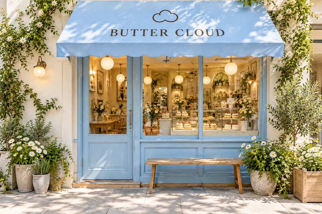 หน้าร้าน BUTTER CLOUD พร้อมกันสาดสีฟ้า