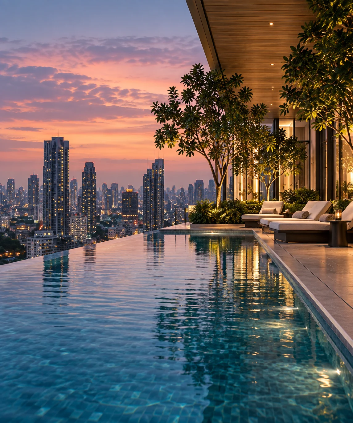 ภาพจินตนาการสระว่ายน้ำและพื้นที่พักผ่อน