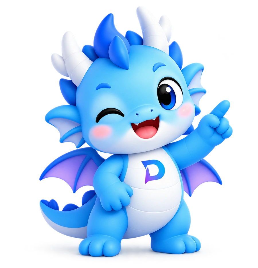 Dragie, a friendly blue dragon with intact proportions